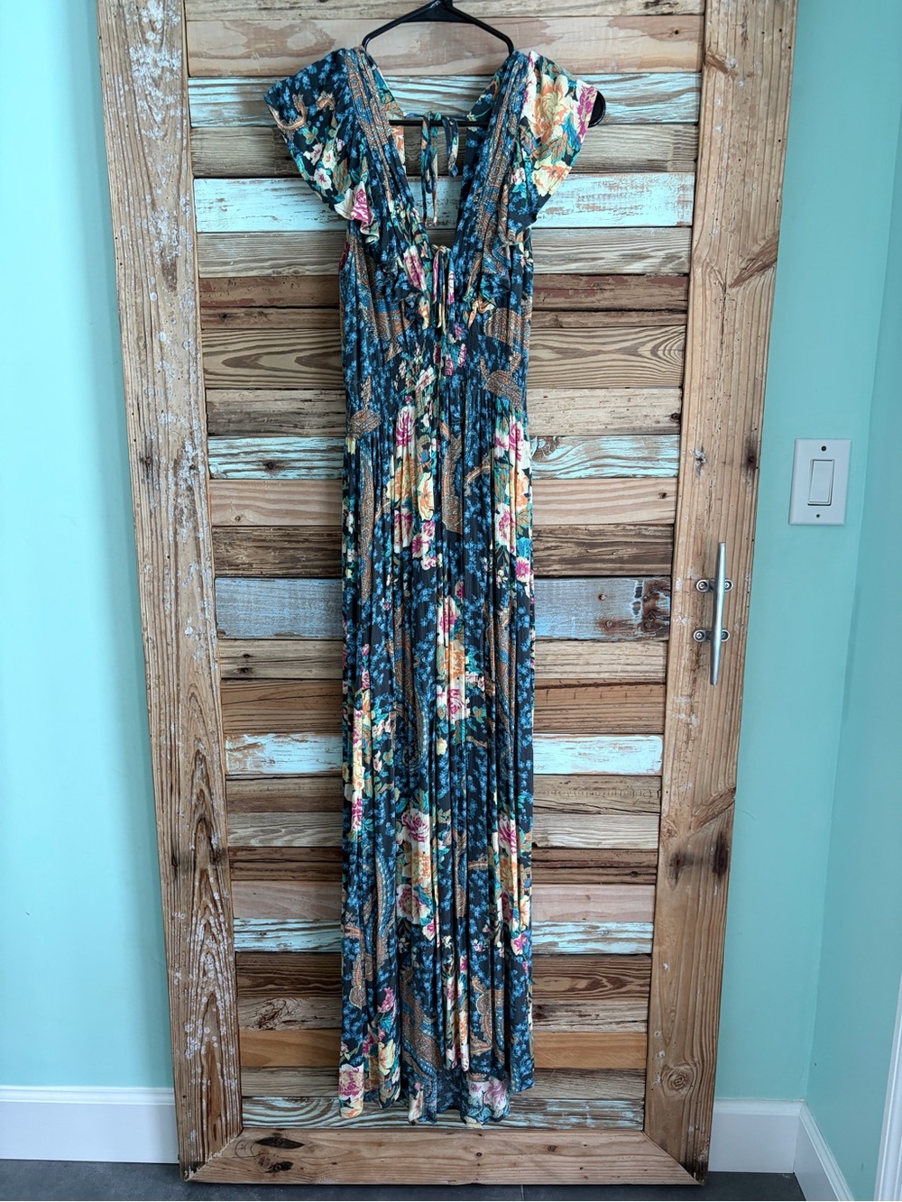 O’Neill Floral Boho Maxi Dress XS Plunging V-Neck Tie Back